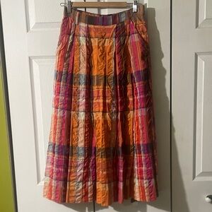 Anthropologie Orange & Pink Plaid Maxi Skirt